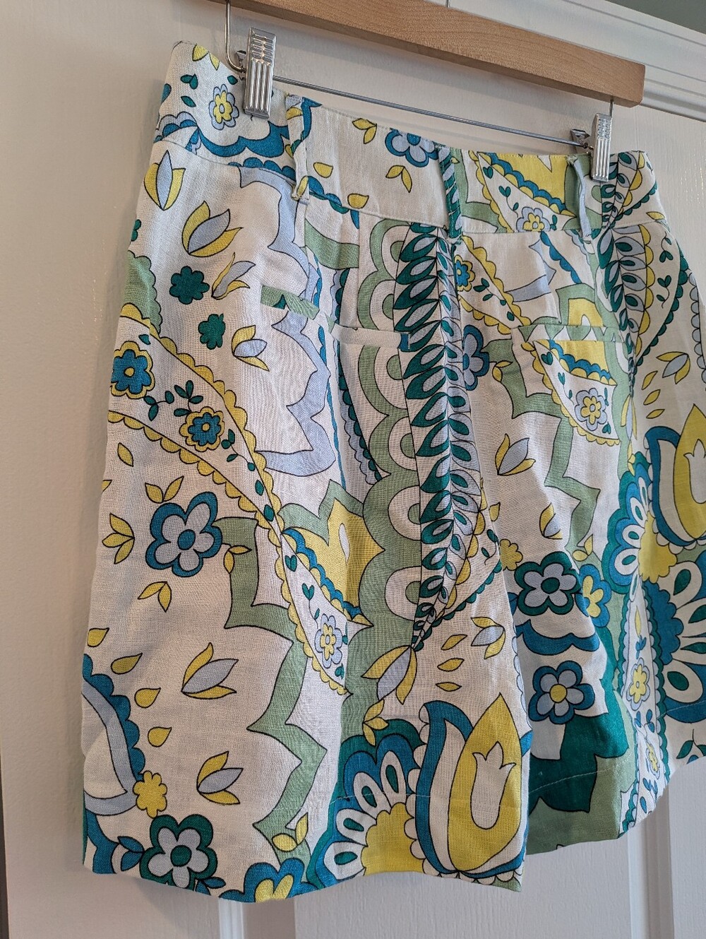 Boden Westbourne Linen Shorts Emerald Foliage Paisley Floral Resortwear Size 8 - Picture 9 of 13